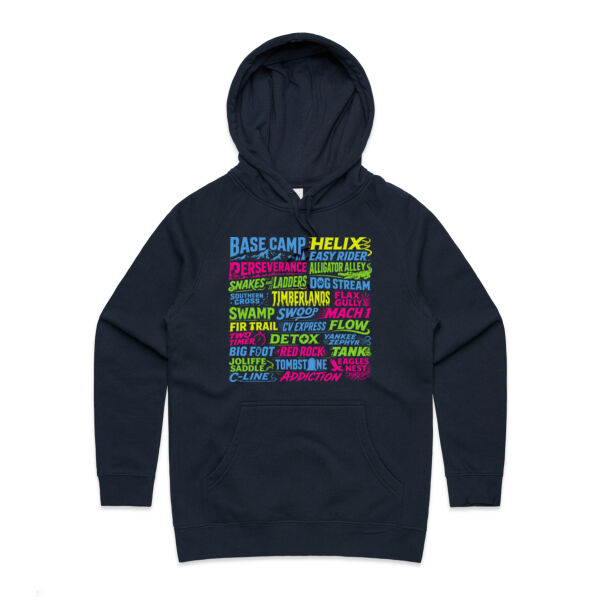 Womens Trail Names Front Hoodie Thumbnail